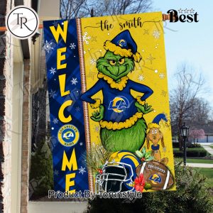 NFL Los Angeles Rams Football Grinch Welcome Christmas Garden Flag – Custom Name