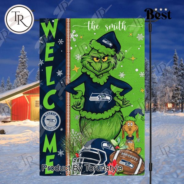 NFL Seattle seahawks Football Grinch Welcome Christmas Garden Flag – Custom Name