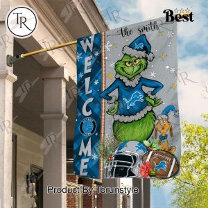 NFL Detroit Lions Football Grinch Welcome Christmas Garden Flag – Custom Name