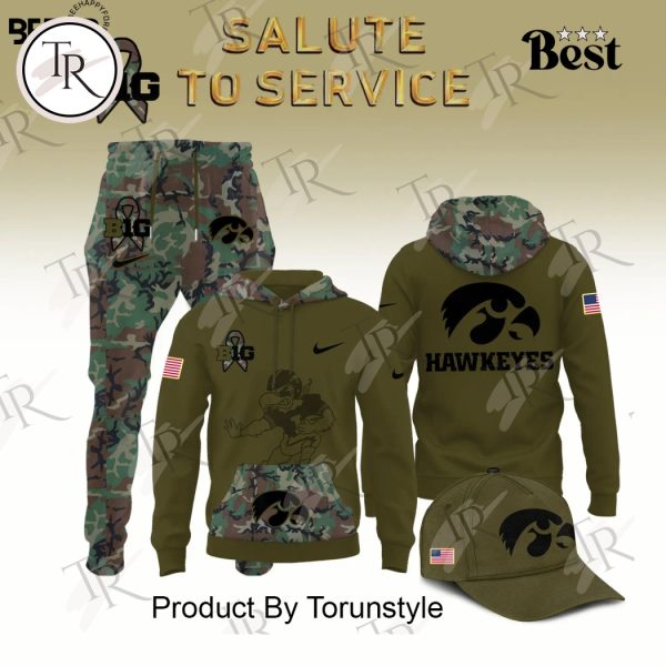 Iowa Hawkeyes Camo 2024 Salute to Service Combo Hoodie, Longpants, Cap