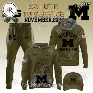 Michigan Wolverines Camo 2024 Salute to Service Combo Hoodie, Longpants, Cap