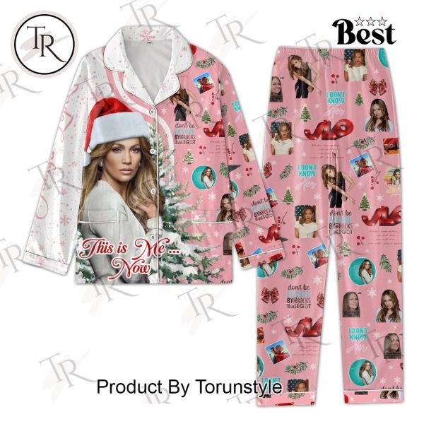 Jennifer Lopez This Is Me Now Merry Christmas Button Down Pajamas Set