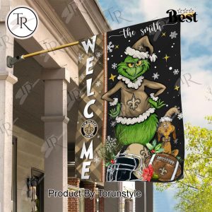 NFL New Orleans Saints Football Grinch Welcome Christmas Garden Flag – Custom Name