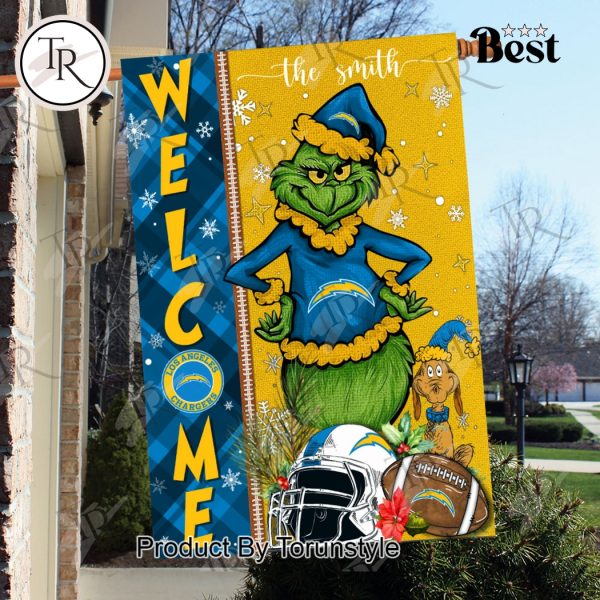 NFL Los Angeles Chargers Football Grinch Welcome Christmas Garden Flag – Custom Name