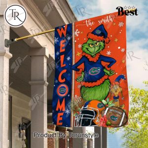 NCAA Florida Gators Football Grinch Welcome Christmas Garden Flag – Custom Name