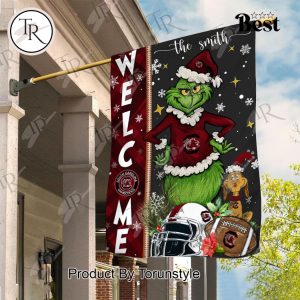 NCAA South Carolina Gamecocks Football Grinch Welcome Christmas Garden Flag – Custom Name