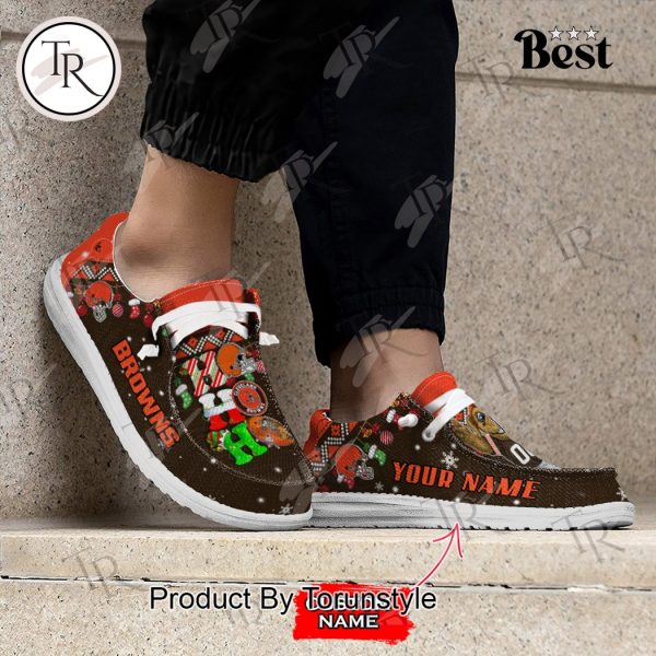 NFL Cleveland Browns Ho Ho Ho Christmas Custom Name Hey Dude Shoes