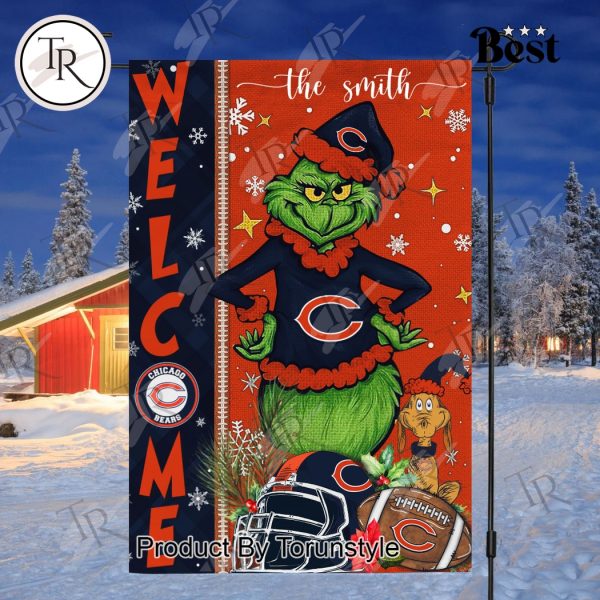 NFL Chicago Bears Football Grinch Welcome Christmas Garden Flag – Custom Name