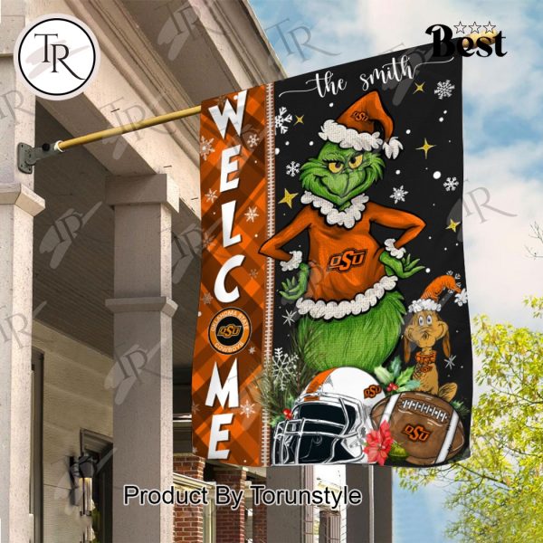 NCAA Oklahoma State Cowboys Football Grinch Welcome Christmas Garden Flag – Custom Name