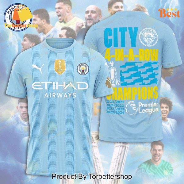 Manchester Citys 4-In-A-Row Champions 3D T-Shirt