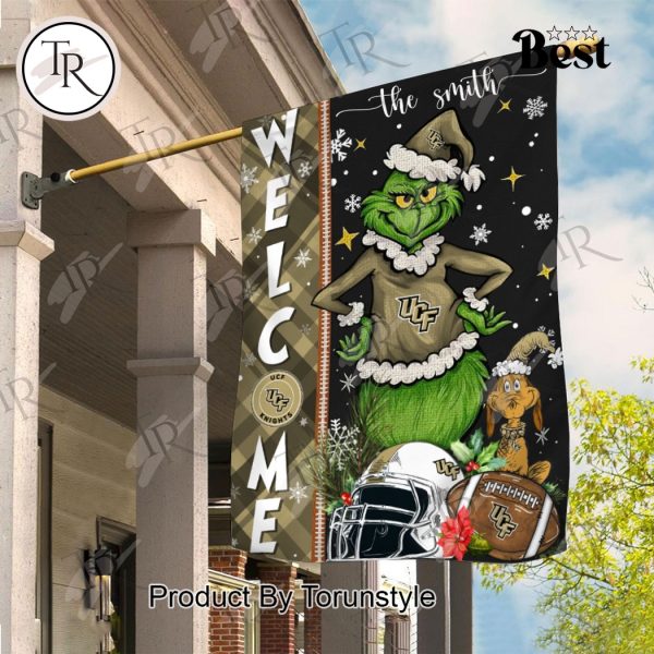 NCAA UCF Knights Football Grinch Welcome Christmas Garden Flag – Custom Name