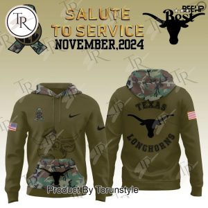 Texas Longhorns Camo 2024 Salute to Service Combo Hoodie, Longpants, Cap