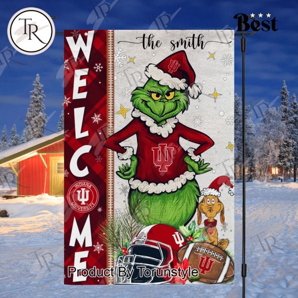 NCAA Indiana Hoosiers Football Grinch Welcome Christmas Garden Flag – Custom Name