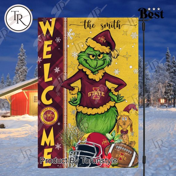 NCAA Iowa State Cyclones Football Grinch Welcome Christmas Garden Flag – Custom Name