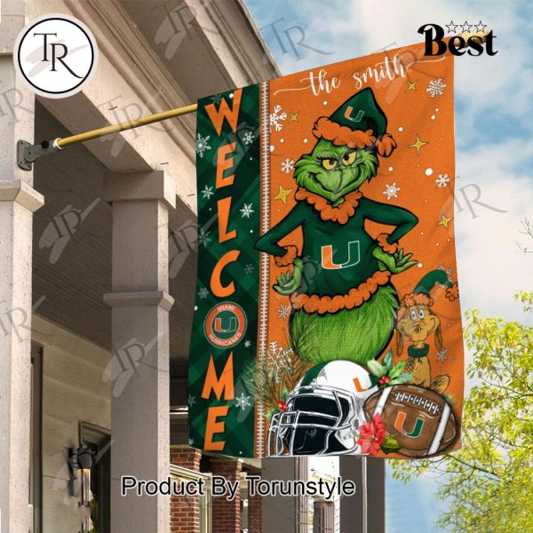 NCAA Miami Hurricanes Football Grinch Welcome Christmas Garden Flag – Custom Name