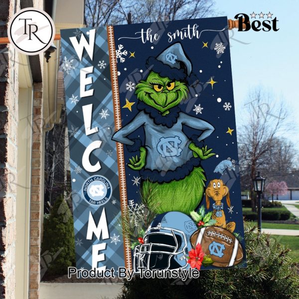 NCAA North Carolina Tar Heels Football Grinch Welcome Christmas Garden Flag – Custom Name