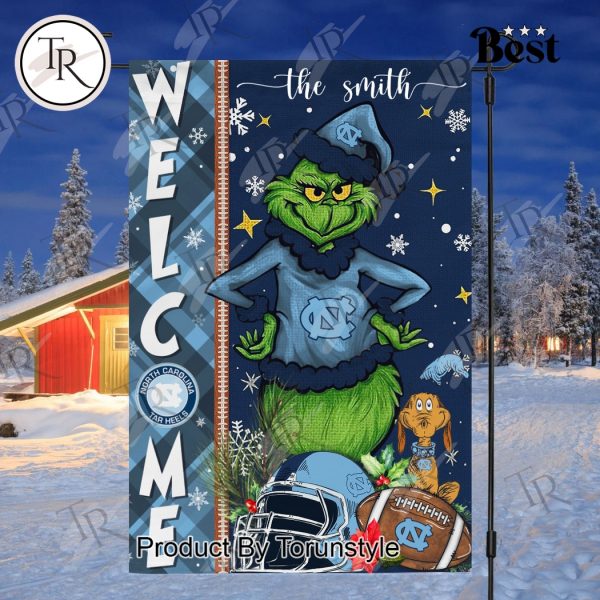 NCAA North Carolina Tar Heels Football Grinch Welcome Christmas Garden Flag – Custom Name