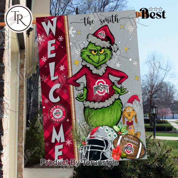 NCAA Ohio State Buckeyes Football Grinch Welcome Christmas Garden Flag – Custom Name