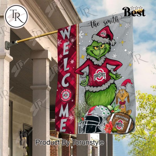 NCAA Ohio State Buckeyes Football Grinch Welcome Christmas Garden Flag – Custom Name