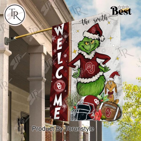 NCAA Oklahoma Sooners Football Grinch Welcome Christmas Garden Flag – Custom Name