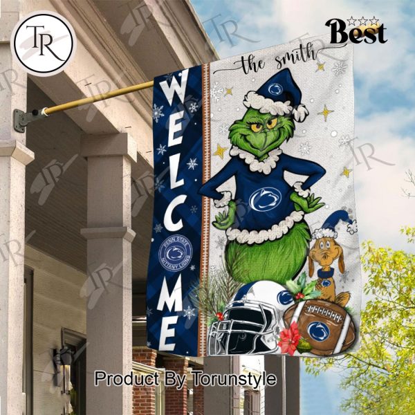 NCAA Penn State Nittany Lions Football Grinch Welcome Christmas Garden Flag – Custom Name