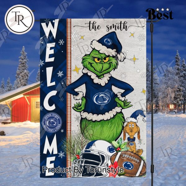 NCAA Penn State Nittany Lions Football Grinch Welcome Christmas Garden Flag – Custom Name