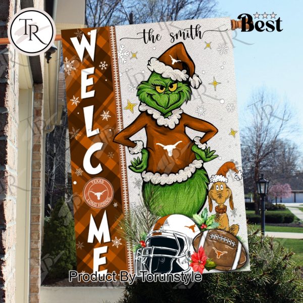 NCAA Texas Longhorns Football Grinch Welcome Christmas Garden Flag – Custom Name