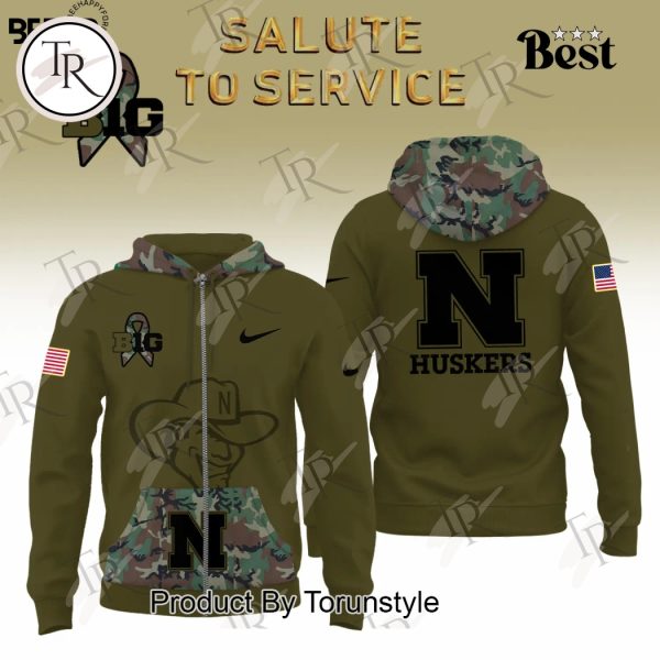 Nebraska Cornhuskers Camo 2024 Salute to Service Combo Hoodie, Longpants, Cap