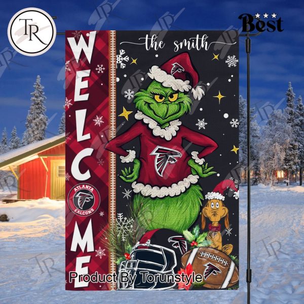 NFL Atlanta Falcons Football Grinch Welcome Christmas Garden Flag – Custom Name