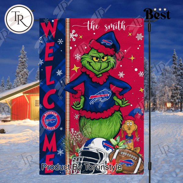 NFL Buffalo Bills Football Grinch Welcome Christmas Garden Flag – Custom Name