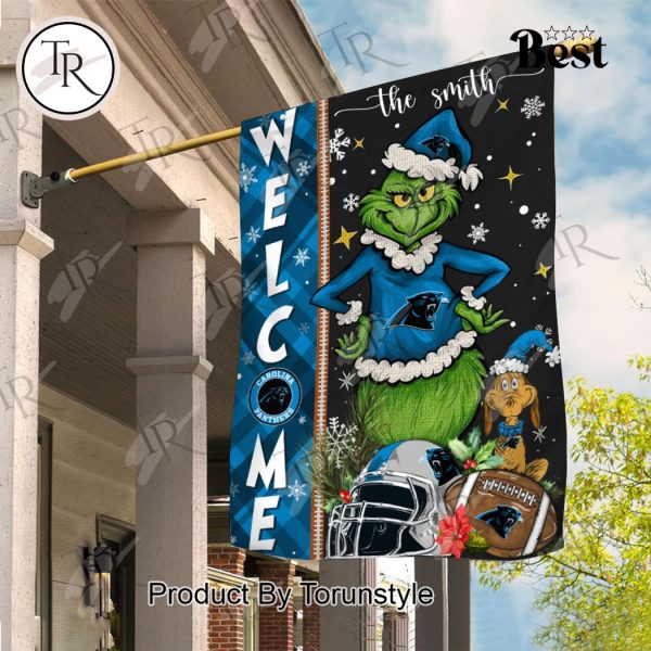 NFL Carolina Panthers Football Grinch Welcome Christmas Garden Flag – Custom Name