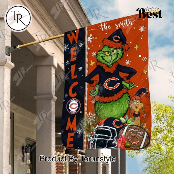 NFL Chicago Bears Football Grinch Welcome Christmas Garden Flag – Custom Name