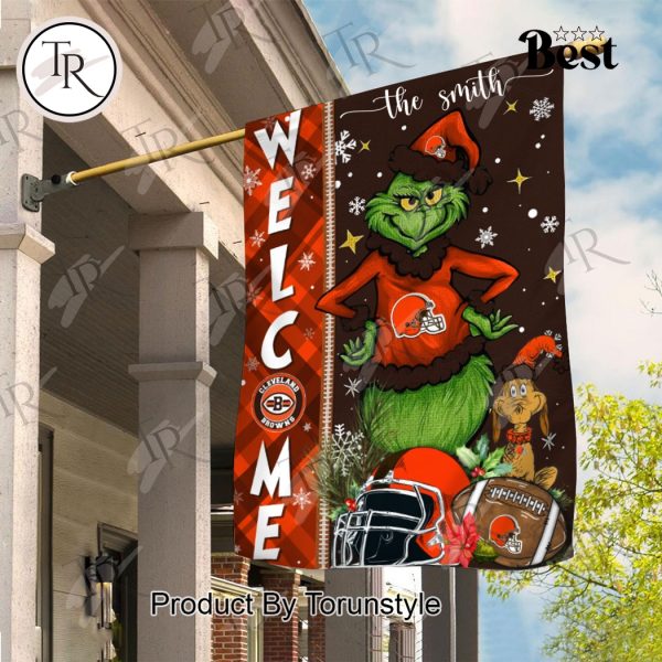 NFL Cleveland Browns Football Grinch Welcome Christmas Garden Flag – Custom Name