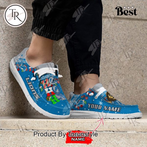 NFL Detroit Lions Ho Ho Ho Christmas Custom Name Hey Dude Shoes