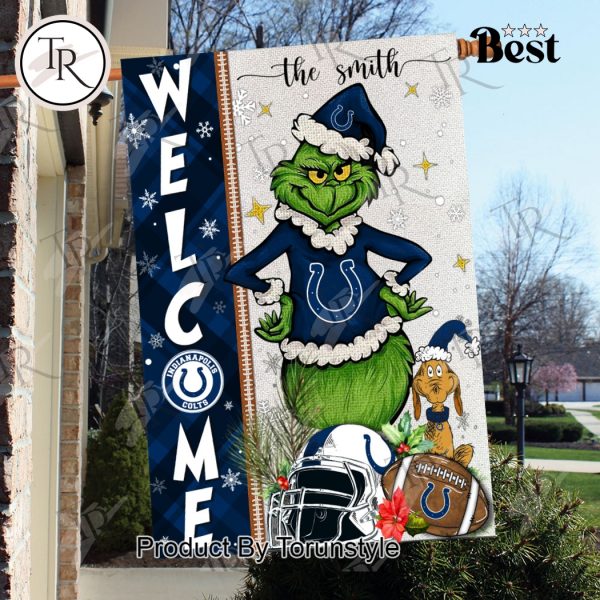 NFL Indianapolis Colts Football Grinch Welcome Christmas Garden Flag – Custom Name