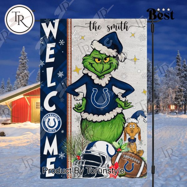 NFL Indianapolis Colts Football Grinch Welcome Christmas Garden Flag – Custom Name