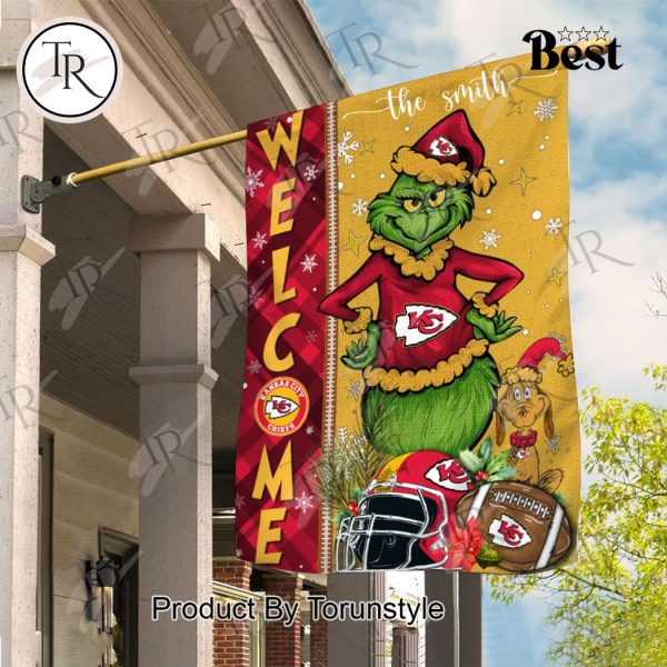 NFL Kansas City Chiefs Football Grinch Welcome Christmas Garden Flag – Custom Name