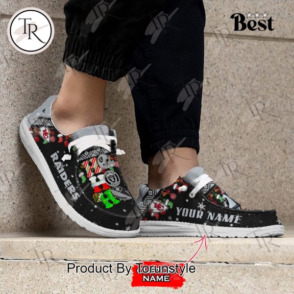 NFL Las Vegas Raiders Ho Ho Ho Christmas Custom Name Hey Dude Shoes