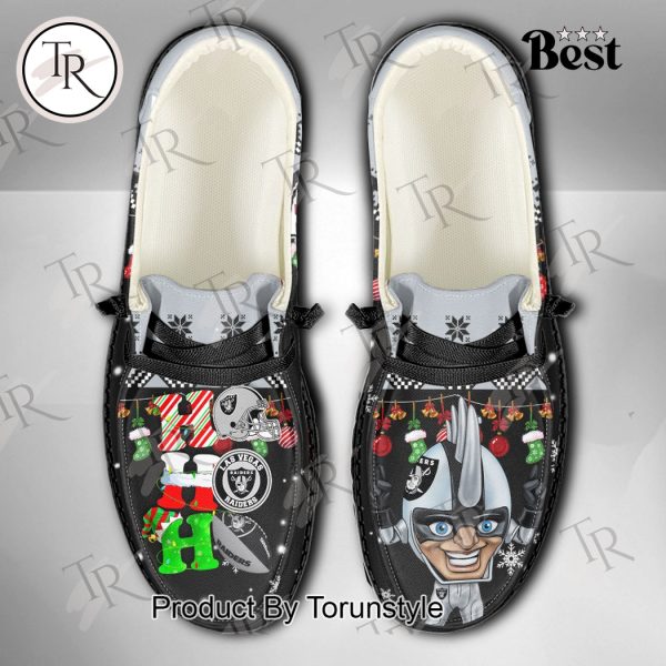 NFL Las Vegas Raiders Ho Ho Ho Christmas Custom Name Hey Dude Shoes