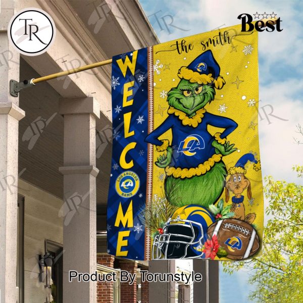 NFL Los Angeles Rams Football Grinch Welcome Christmas Garden Flag – Custom Name