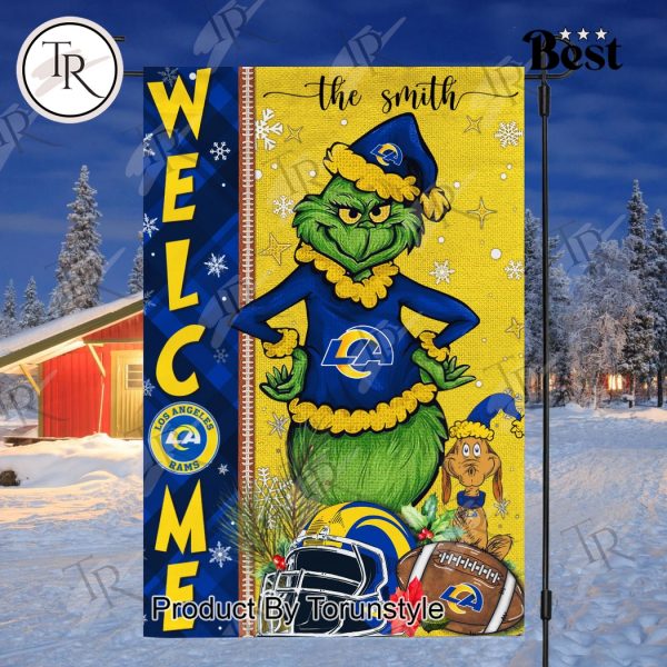 NFL Los Angeles Rams Football Grinch Welcome Christmas Garden Flag – Custom Name