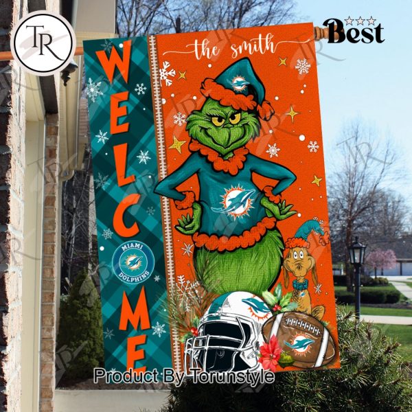 NFL Miami Dolphins Football Grinch Welcome Christmas Garden Flag – Custom Name