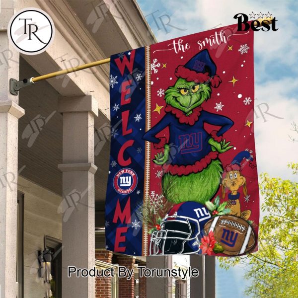 NFL New York Giants Football Grinch Welcome Christmas Garden Flag – Custom Name