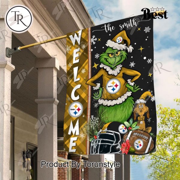 NFL Pittsburgh Steelers Football Grinch Welcome Christmas Garden Flag – Custom Name