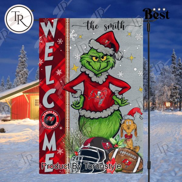 NFL Tampa Bay Buccaneers Football Grinch Welcome Christmas Garden Flag – Custom Name