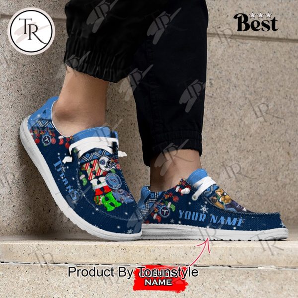 NFL Tennessee Titans Ho Ho Ho Christmas Custom Name Hey Dude Shoes