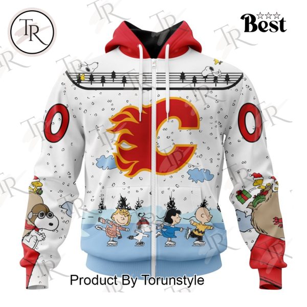 NHL Calgary Flames Special Peanuts Ice Skating Design Hoodie