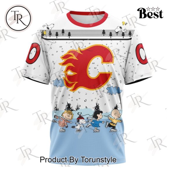 NHL Calgary Flames Special Peanuts Ice Skating Design Hoodie