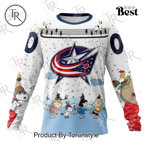 NHL Columbus Blue Jackets Special Peanuts Ice Skating Design Hoodie