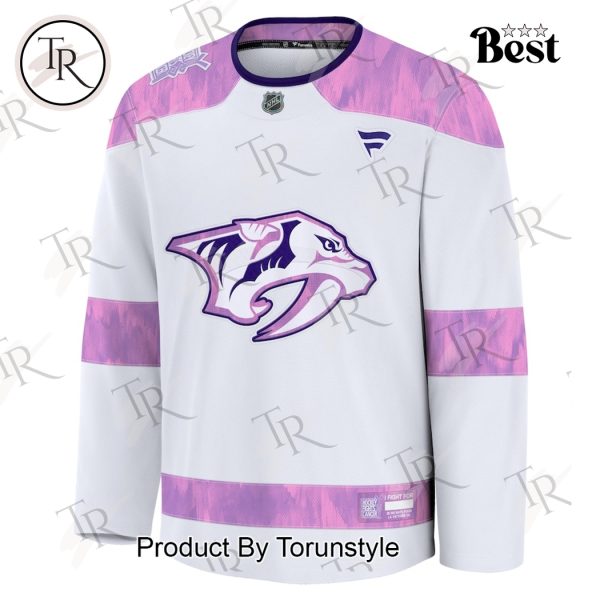 NHL Nashville Predators 2024 Hockey Fights Cancer Practice Jersey – White